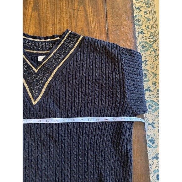 Vintage 90's Preston & York Black And Gold Long Sleeve Knit V-Neck Sweater Med - Picture 8 of 9